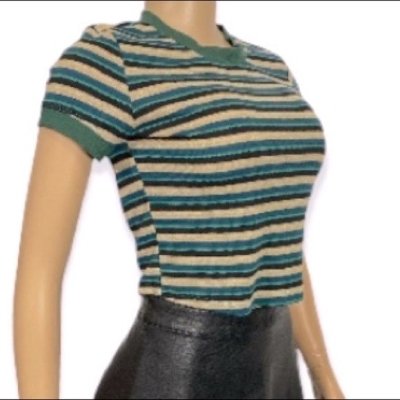 PacSun Basic top striped cropped green black and gold Shimmer size Small - Picture 1 of 16